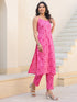 Janasya Women's Pink Pure Cotton Floral Printed Straight Kurta Pant Set